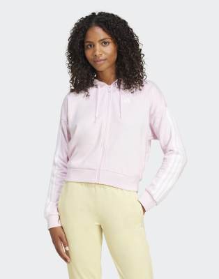 adidas performance - Essentials - Kapuzenjacke aus French Terry in klarem Rosa / Weiß mit den drei Streifen