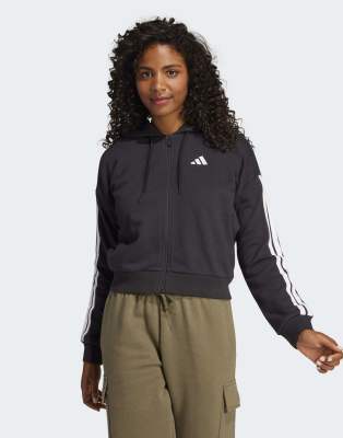 adidas performance - Essentials - Kapuzenjacke aus French Terry in Schwarz / Weiß mit den drei Streifen