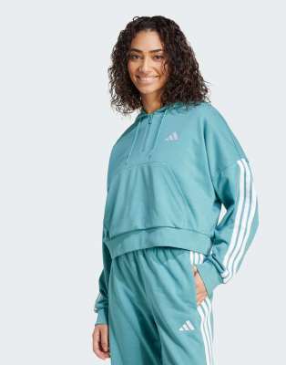 adidas Performance - Essentials - Kapuzenpullover aus French Terry in Powder Teal/Weiß mit kurzem Reißverschluss und den...