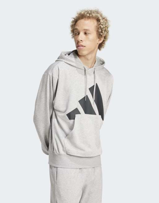 adidas Performance – Essentials – Kapuzenpullover aus Sommersweat in mittlerem Heidegrau und Schwarz mit großem Logo, 2 von 4
