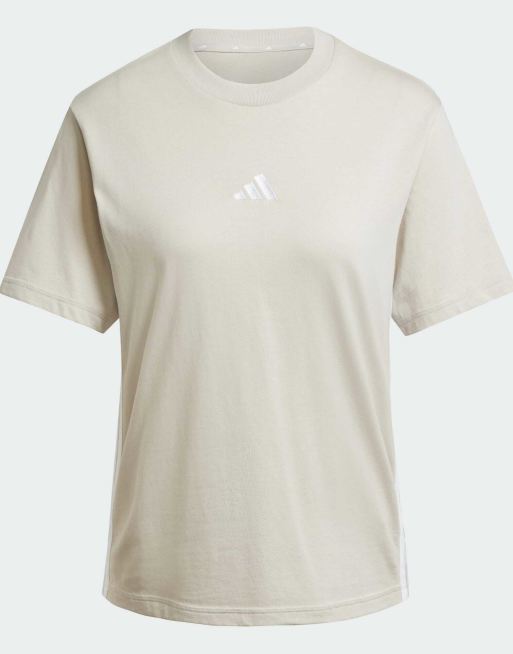 adidas Performance - Essentials - Katoenen T-shirt met 3-Stripes in beige en wit, 3 van 4