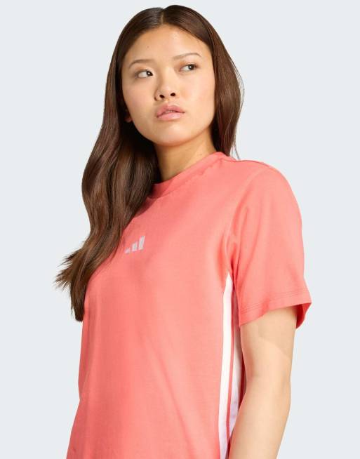 adidas Performance - Essentials - Katoenen T-shirt met 3-Stripes in semi turbo / wit, 2 van 4