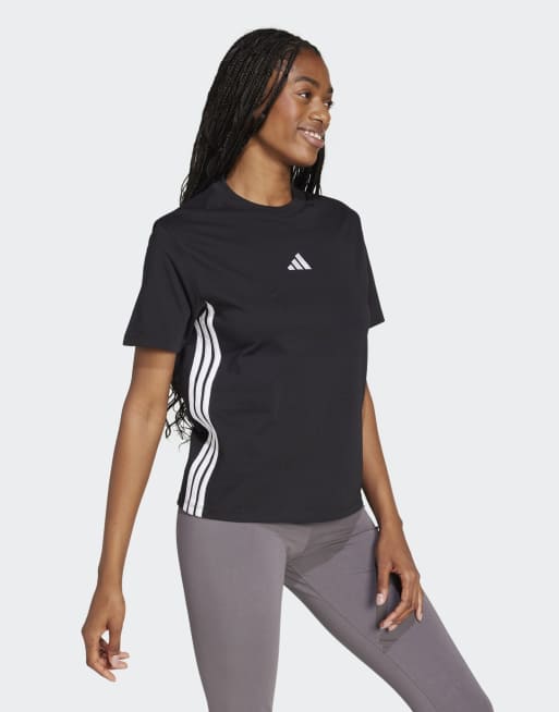 adidas performance - Essentials - Katoenen T-shirt met 3-Stripes in zwart / wit, 3 van 4