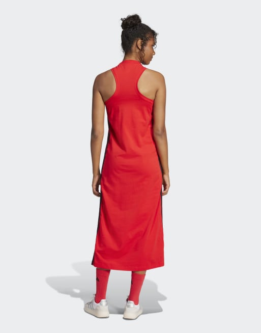 adidas performance - Essentials - Lange racerback jurk met 3-Stripes in puur robijn / zwart, 2 van 4