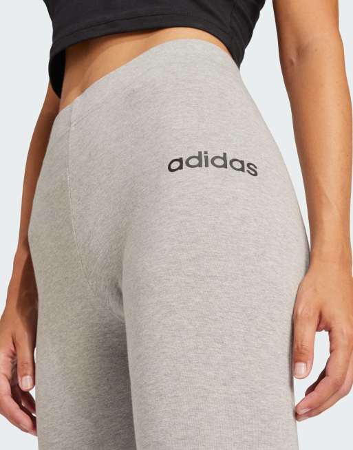 adidas Performance - Essentials - Leggings in cotone grigio medio mélange/neri con logo lineare, 2 di 4