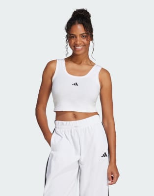 adidas Performance - Essentials - Lifestyle-Tanktop aus Baumwolle in Weiß / Schwarz mit kleinem Logo