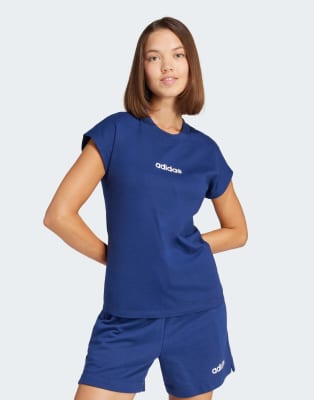 adidas Performance - Essentials - Linear - Baumwoll-T-Shirt in Dunkelblau / Weiß