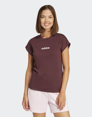 adidas Performance - Essentials - Linear - Baumwoll-T-Shirt n Aurora Ruby / Braun-Rot