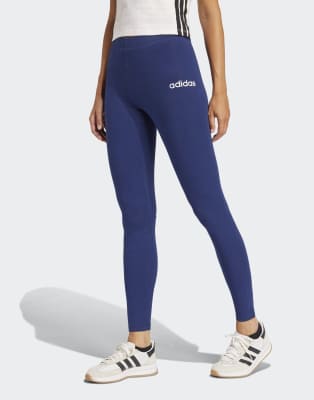 adidas performance Essentials linear cotton leggings in dark blue / white