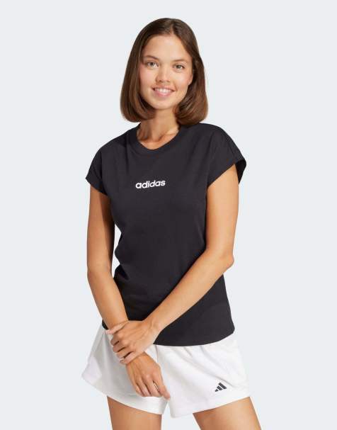 adidas performance Essentials linear cotton tee in black / white