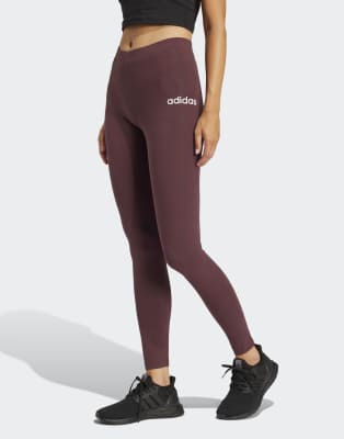 adidas Performance - Essentials Linear - Leggings aus Baumwolle in Aurora Ruby und Braun-Rot
