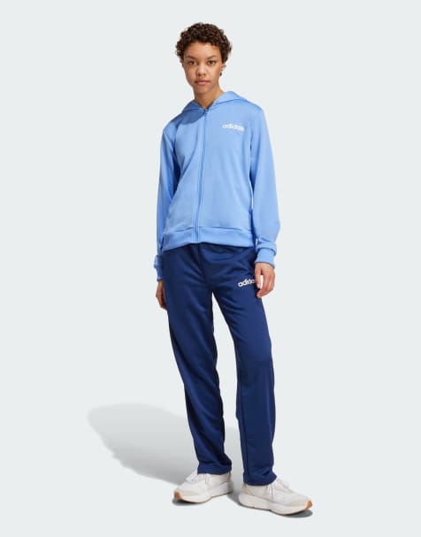 adidas performance Essentials linear track suit in blue fusion - view 1