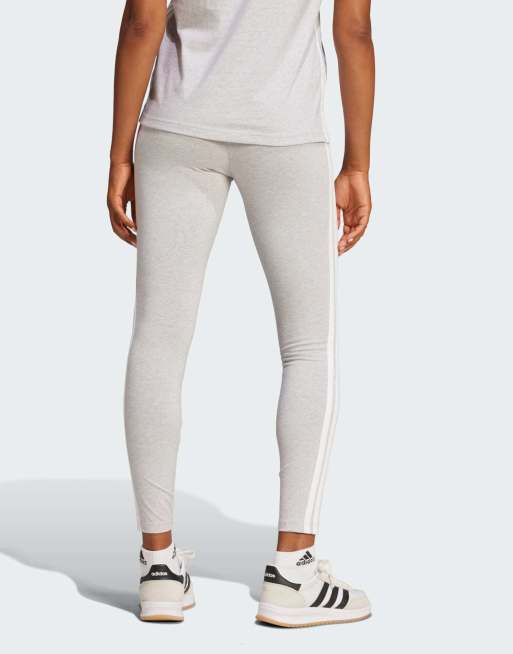 adidas performance – Essentials – Ljust gråmelerade och vita leggings med tre ränder i bomull, 2 av 4