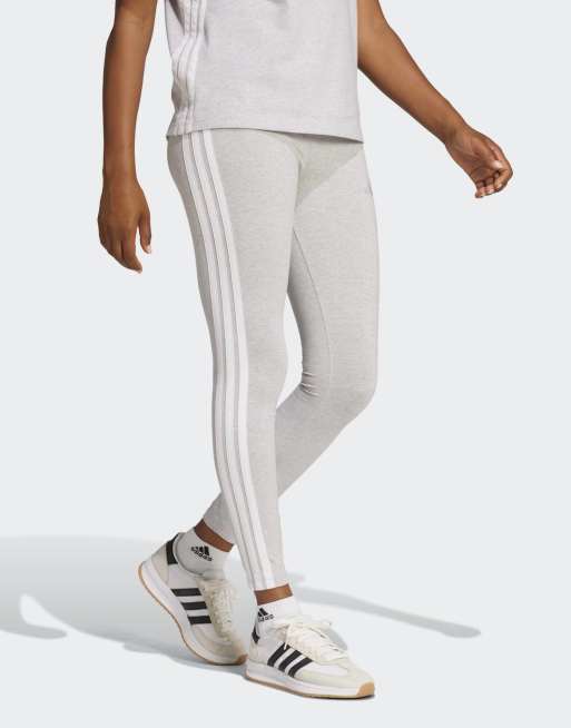adidas performance – Essentials – Ljust gråmelerade och vita leggings med tre ränder i bomull, 3 av 4