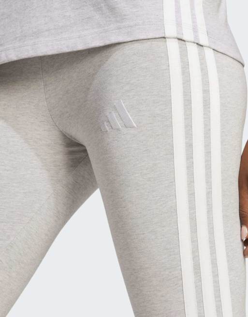 adidas performance – Essentials – Ljust gråmelerade och vita leggings med tre ränder i bomull, 4 av 4