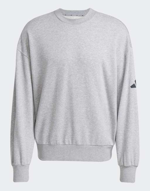 adidas performance Essentials loose fit 3 bar logo sweatshirt in medium grey heather / black, 4 of 4