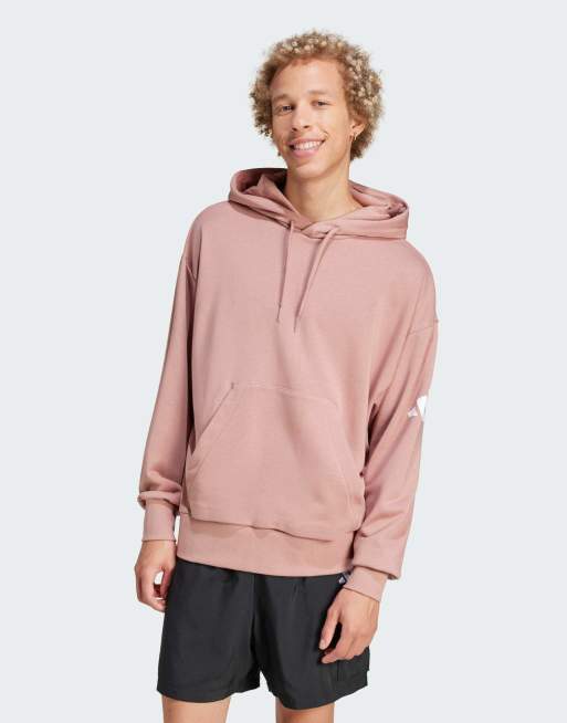 adidas Performance – Essentials – Loose-Fit-Kapuzenpullover aus French Terry in Warm Clay / Weiß mit 3-Balken-Logo