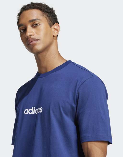 adidas performance – Essentials – Mörkblå och vit t-shirt med rak logga i enkel jersey, 4 av 4