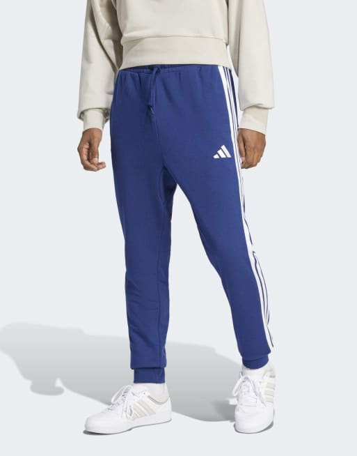 adidas Performance – Essentials – Mörkblå och vita byxor i frotté med 3 ränder