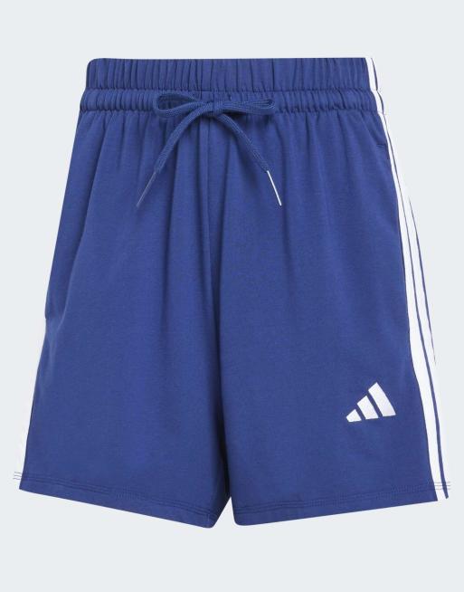 adidas performance - Essentials - Pantaloncini in cotone blu scuro e bianco con 3 strisce, 2 di 4