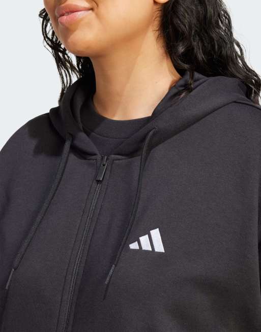 adidas Performance - Essentials - Plus Size - Hoodie van fleece met 3-stripes in zwart en wit, 3 van 4