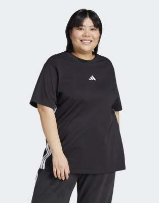 adidas performance - Essentials - Plus-Size-T-Shirt aus Baumwolle in Schwarz/Weiß mit den drei Streifen