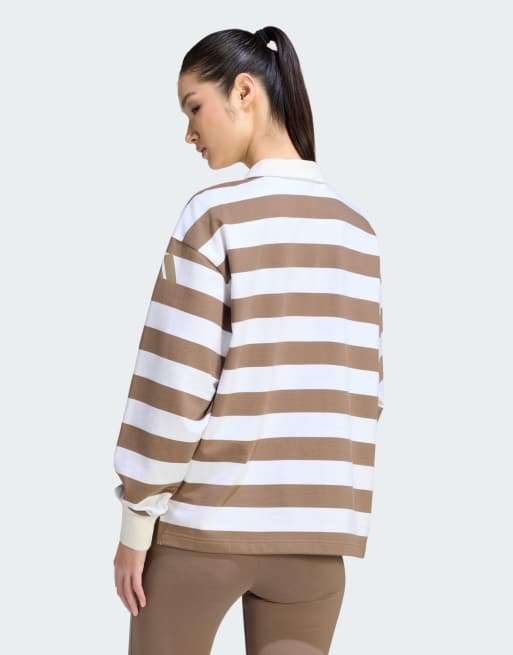 adidas Performance - Essentials - Polo moderne en tissu éponge à manches longues - Kaki/blanc cassé, 2 de 4