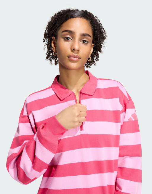 adidas Performance - Essentials - Polo moderne en tissu éponge à manches longues - Rose vif/St Tropic Bloom, 3 de 4