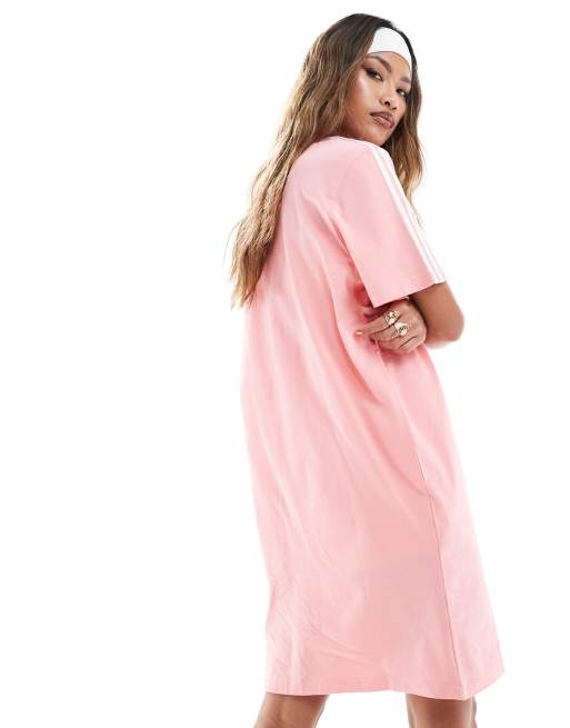 adidas Performance Essentials Robe t shirt coupe boyfriend a 3 bandes Rose ASOS