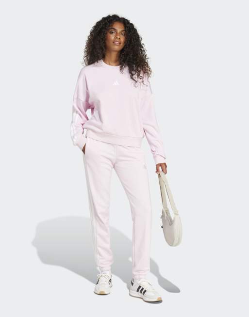 adidas Performance – Essentials – Rosa och vita byxor i frotté med muddar och 3 ränder, 2 av 4
