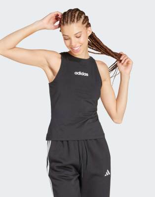 adidas performance - Essentials - Schmal geschnittenes Baumwoll-Tanktop in Schwarz / Weiß mit linearem Logo
