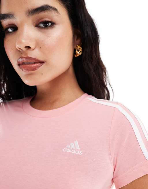 adidas Performance – Essentials – Schmal geschnittenes T-Shirt in Rosa mit den 3 Streifen, 4 von 4