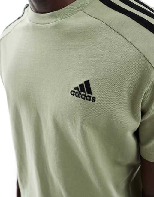 adidas Performance Essentials single jersey 3 stripes t shirt in green ASOS