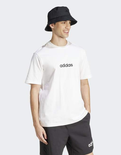 adidas Performance - Essentials - Single - T-shirt van jersey met lineair logo in wit/zwart, 3 van 4