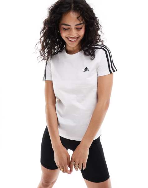 adidas Performance essentials slim 3-stripes t-shirt in white - view 1