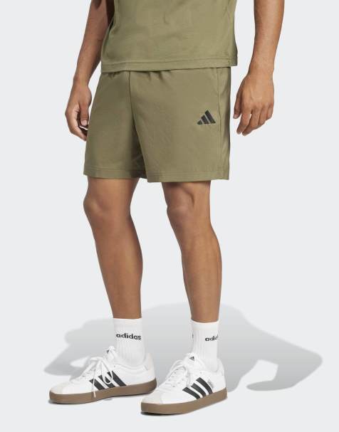 adidas performance Essentials small logo chelsea shorts in olive strata / black - view 1