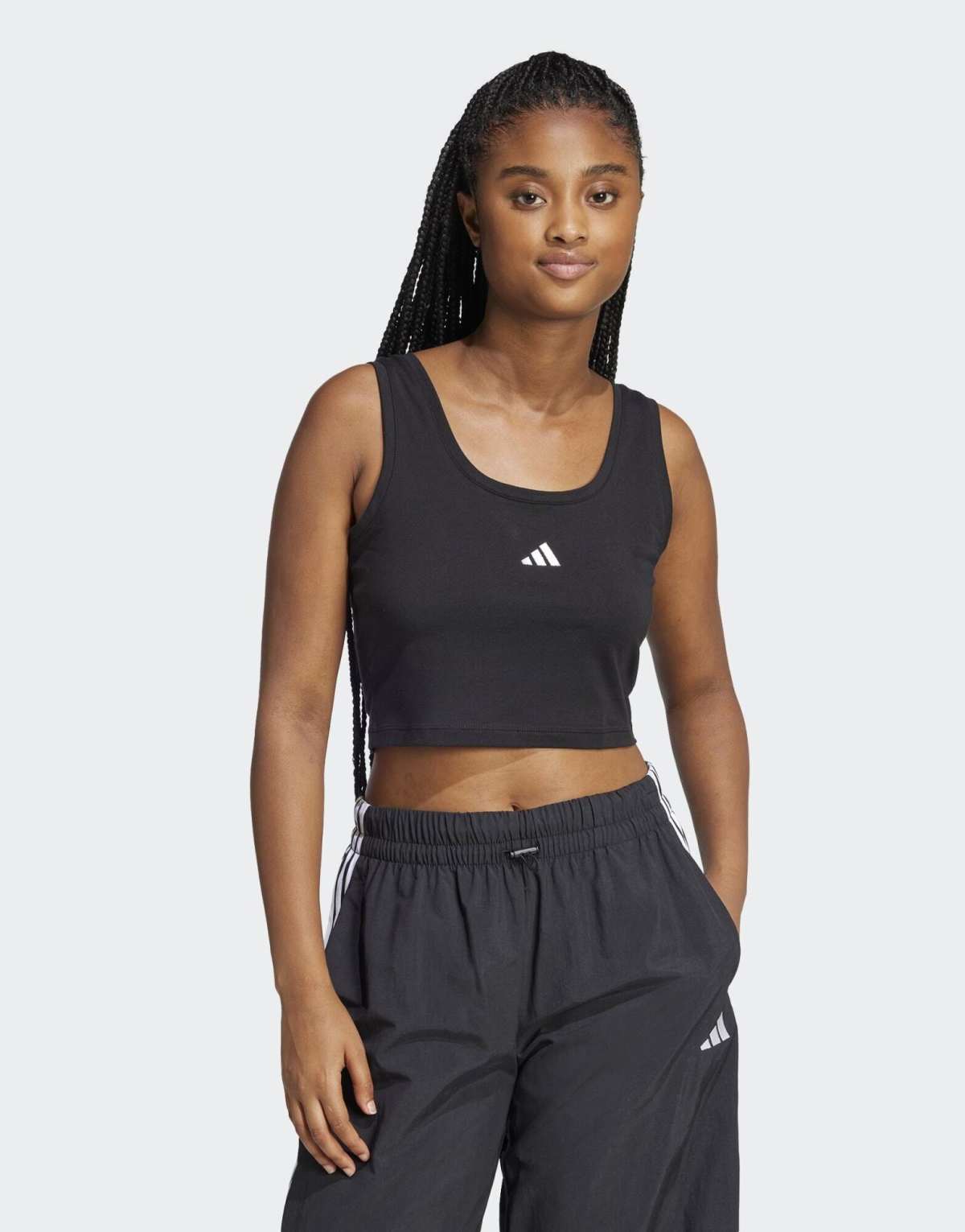 adidas performance Essentials small logo cotton lifestyle tank top in black / white
