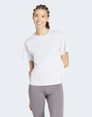 adidas performance Essentials small logo cotton tee in light grey heather / white