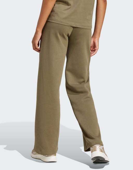 adidas performance Essentials small logo feel cozy open-hem pants in olive strata / white, 2 of 4