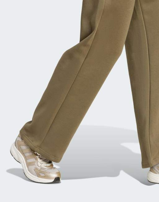 adidas performance Essentials small logo feel cozy open-hem pants in olive strata / white, 4 of 4