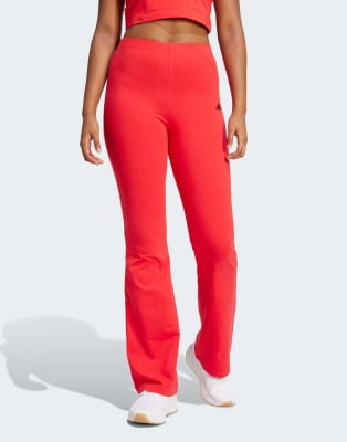 adidas performance Essentials small logo flared leggings in pure ruby / black