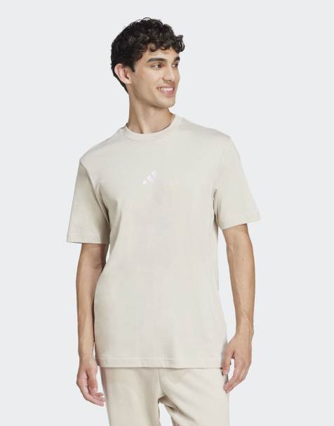 adidas performance Essentials small logo single jersey tee in beige / white - view 1