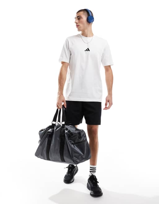 adidas Performance essentials small logo single jersey tee in white, 3 of 4