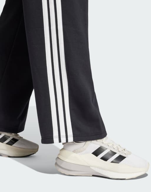 adidas performance - Essentials - Sorte/hvide bukser med åben kant og 3 striber i frotté, 2 af 4