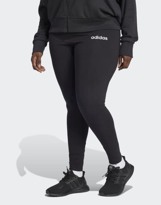 adidas Performance - Essentials - Sorte plus size-leggings i bomuld med hvidt logo