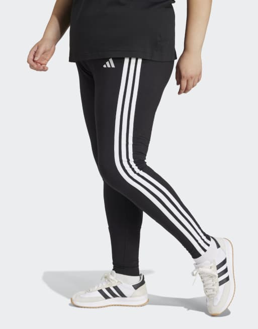 adidas Performance - Essentials - Sorte plus size-leggings med 3 hvide striber i bomuld