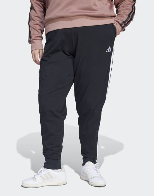 adidas Performance - Essentials - Sorte smalle plus size-joggingbukser med 3 hvide striber