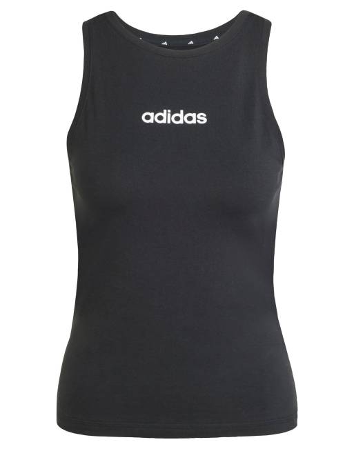 adidas Performance – Essentials – Svart och vitt linne i bomull med smal passform och linjär logga, 3 av 4