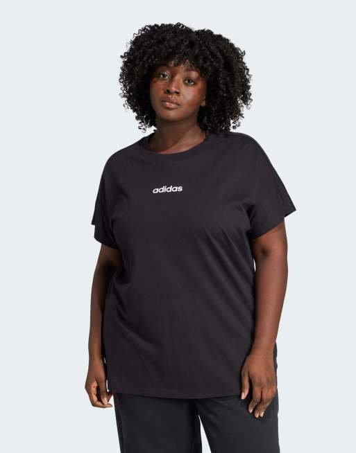 adidas Performance – Essentials – Svart T-shirt (plusstorlek) av bomull med vit, linjär logga