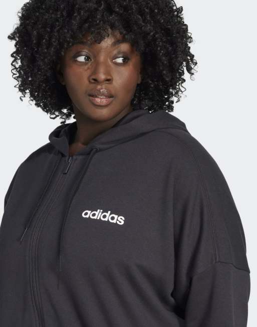 adidas Performance – Essentials – Svart/vit huvtröja i frotté med linjär dragkedja, 2 av 4